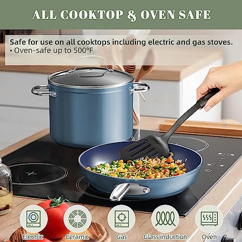 Nuwave 7pc Cookware Set Healthy Duralon Ceramic Nonstick Coated, Scratch-Resistant, PFAS Free, Oven Safe, Induction Ready, Glass Lids & Stay-Cool Handle