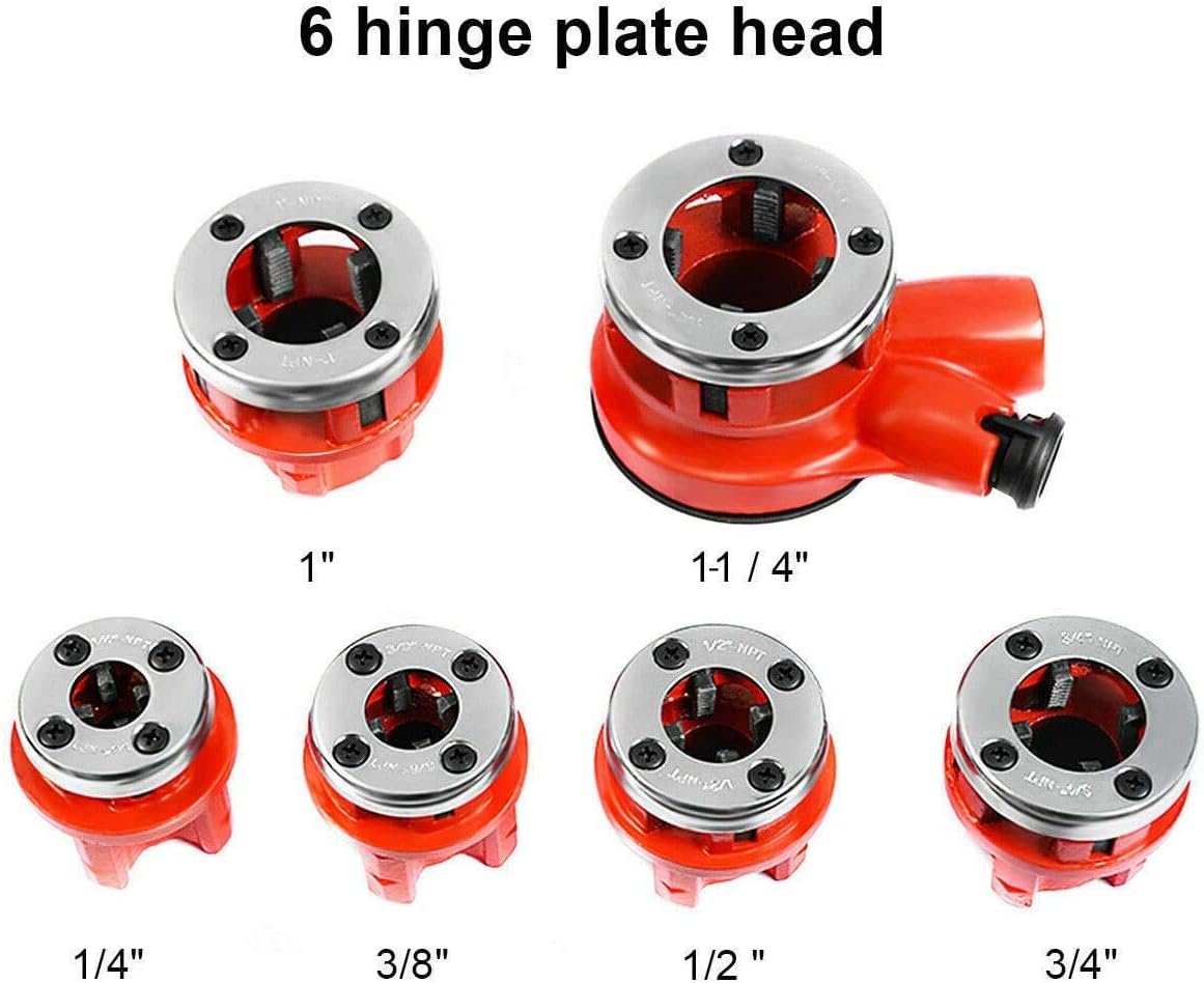 bimiti Ratchet Pipe Threader Kit Ratcheting Pipe Threading Tool Set w/ 6 Dies- 1/4, 3/8, 1/2, 3/4, 1, 1-1/4 and Storage Case