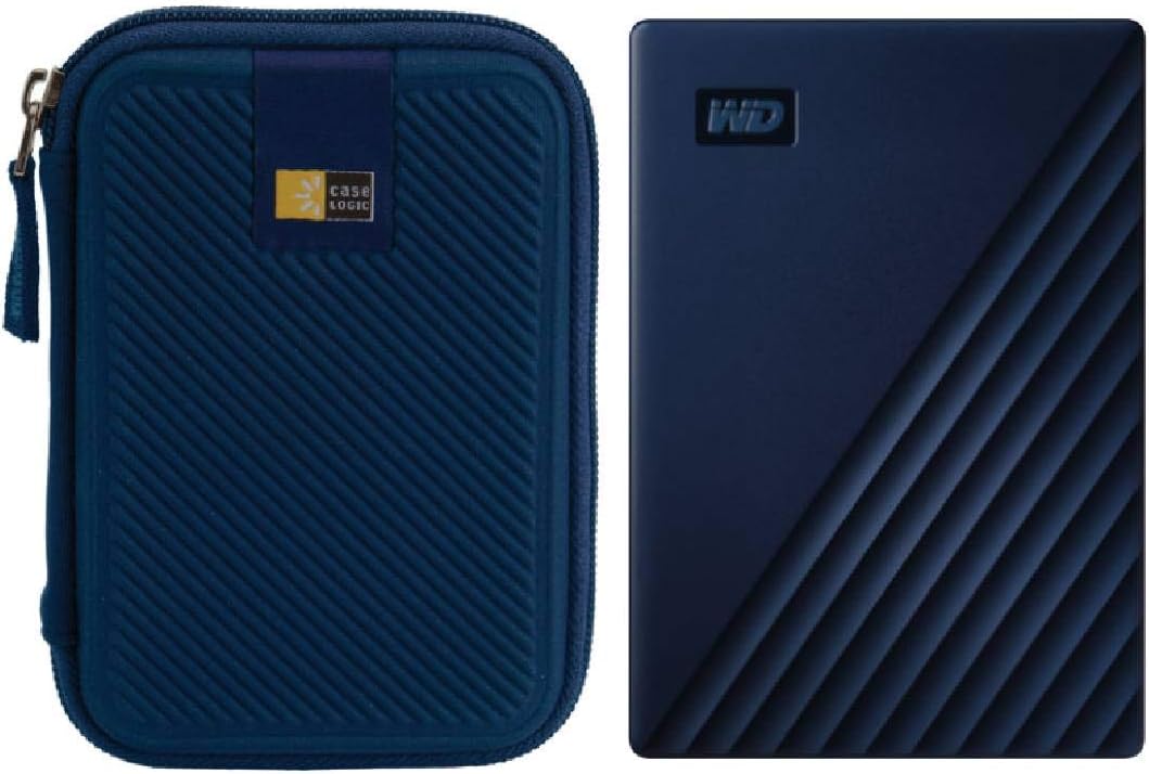 WD 2TB My Passport for Mac USB 3.0 Slim Portable External Hard Drive (Midnight Blue) + Compact Hard Drive Case (Navy Blue) (2TB, Midnight Blue)