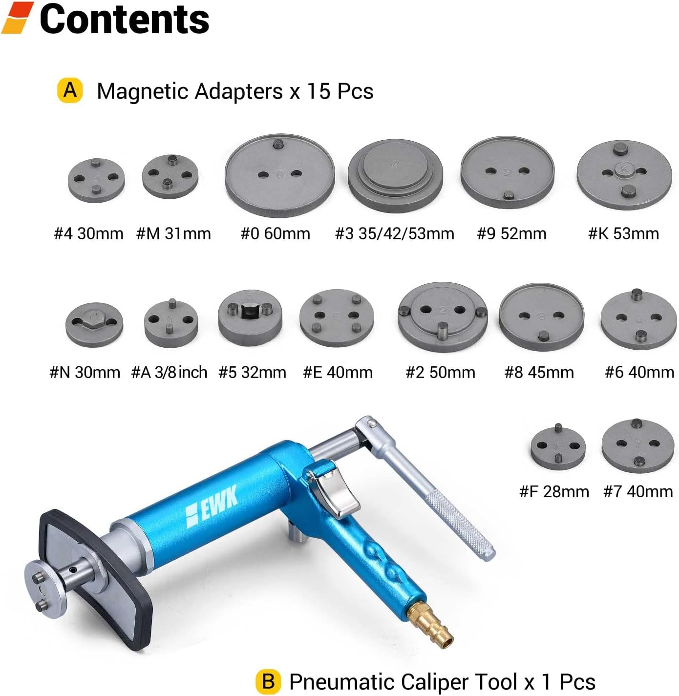 EWK 16 Pcs Pneumatic Brake Caliper Compression Tool Brake Piston Wind Back Air Retractor