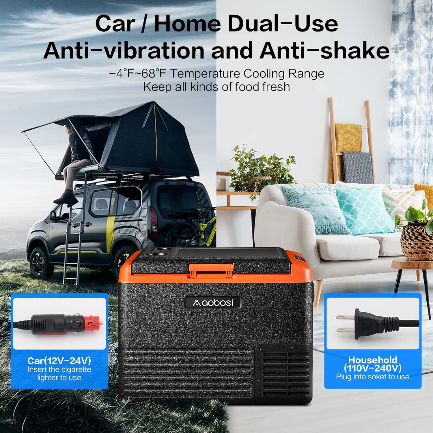 AAOBOSI 12 Volt Car Refrigerator 42 Quart (40L) RV Portable Refrigerator Freezer Single Zone APP Control Car Fridge -4℉-68℉ Electric Compressor Cooler 12/24V DC & 100-240V AC for Car, Camping,Truck,RV and Home Use