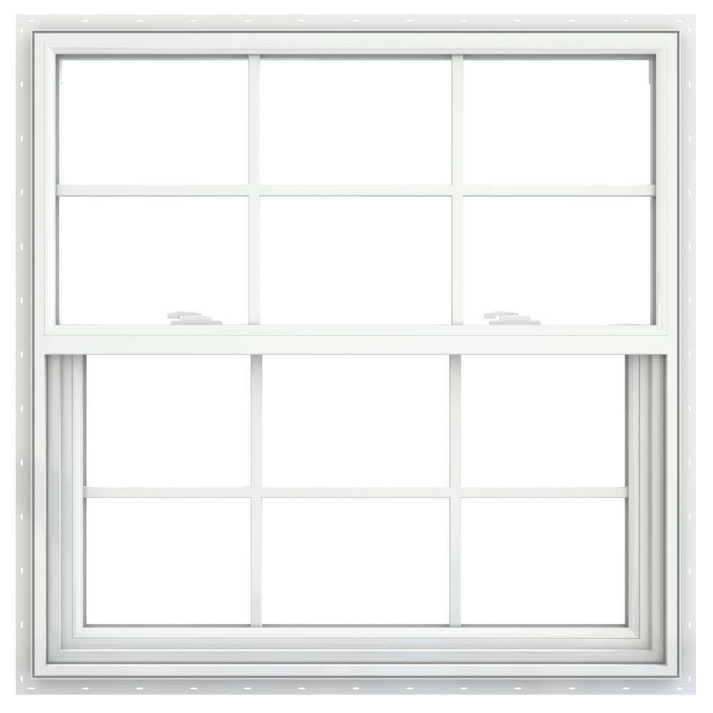 JELD-WEN V-2500 35.5-in x 35.5-in Vinyl New Construction White Single Hung Window | JWVYL SHG Grid 3030