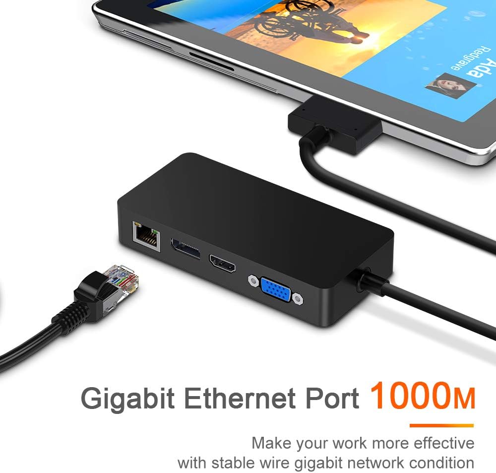 Surface Pro Dock for Surface Pro 4/Pro 5/Pro 6 USB Hub Docking Station with Gigabit Ethernet, 4K HDMI VGA DP Display, 3xUSB 3.0, Audio Out, USB C, SD/TF Card Slot Combo Dock Only for Surface Pro 4/5/6