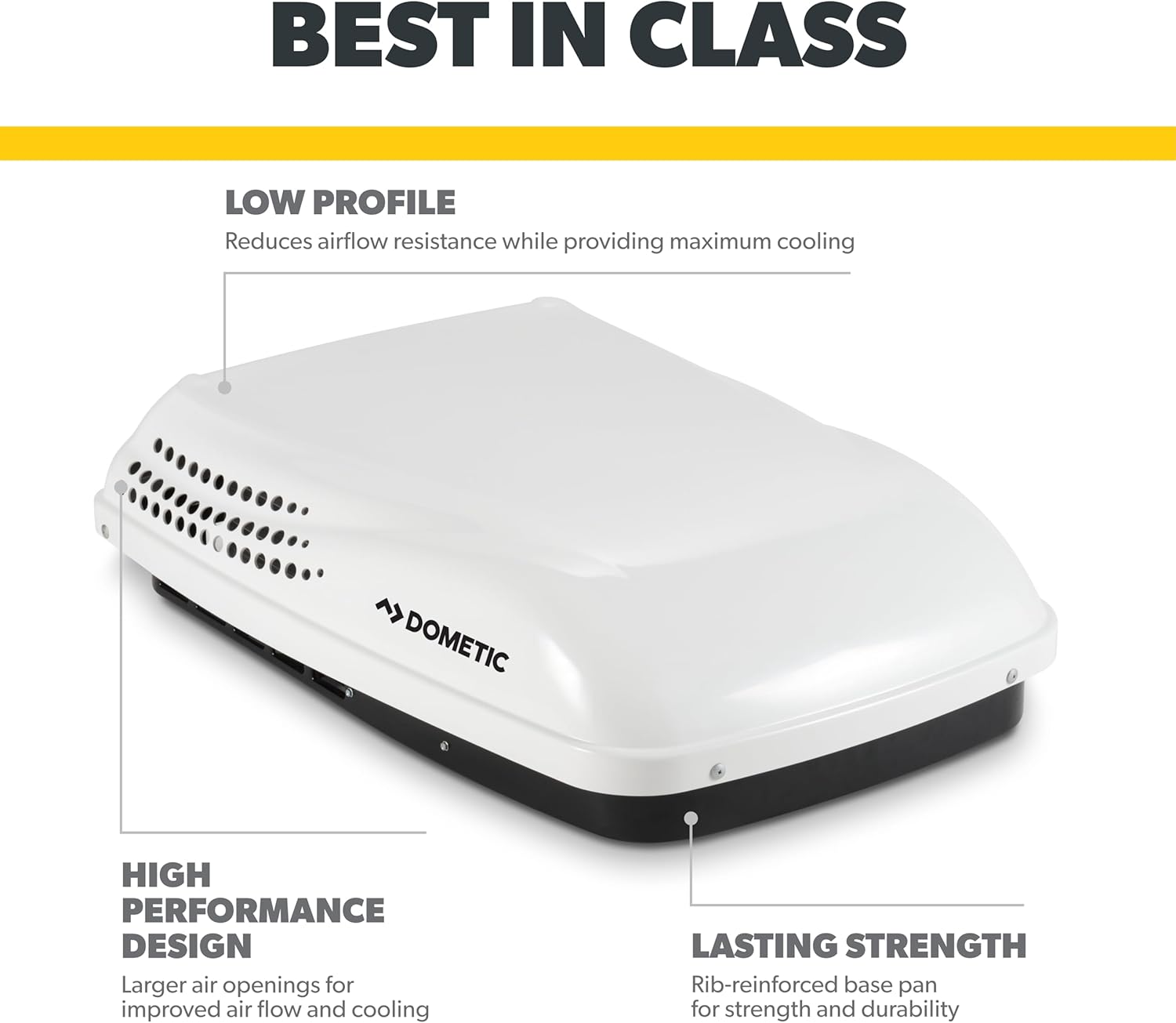 Dometic Penguin II Low Profile Rooftop AC - Single-Zone RV Air Conditioner with Pre-Installed CT Control Board - 15K BTU, White High Capacity Camper AC