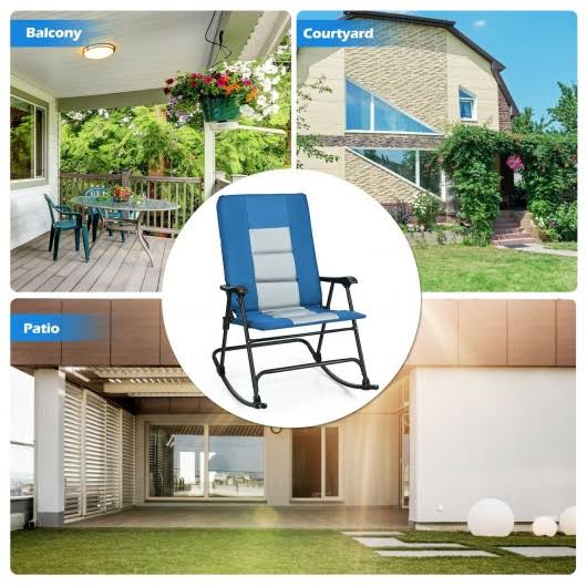 Goplus Foldable Rocking Padded Chair Portable Camping Chair with BACKREST Armrest Blue