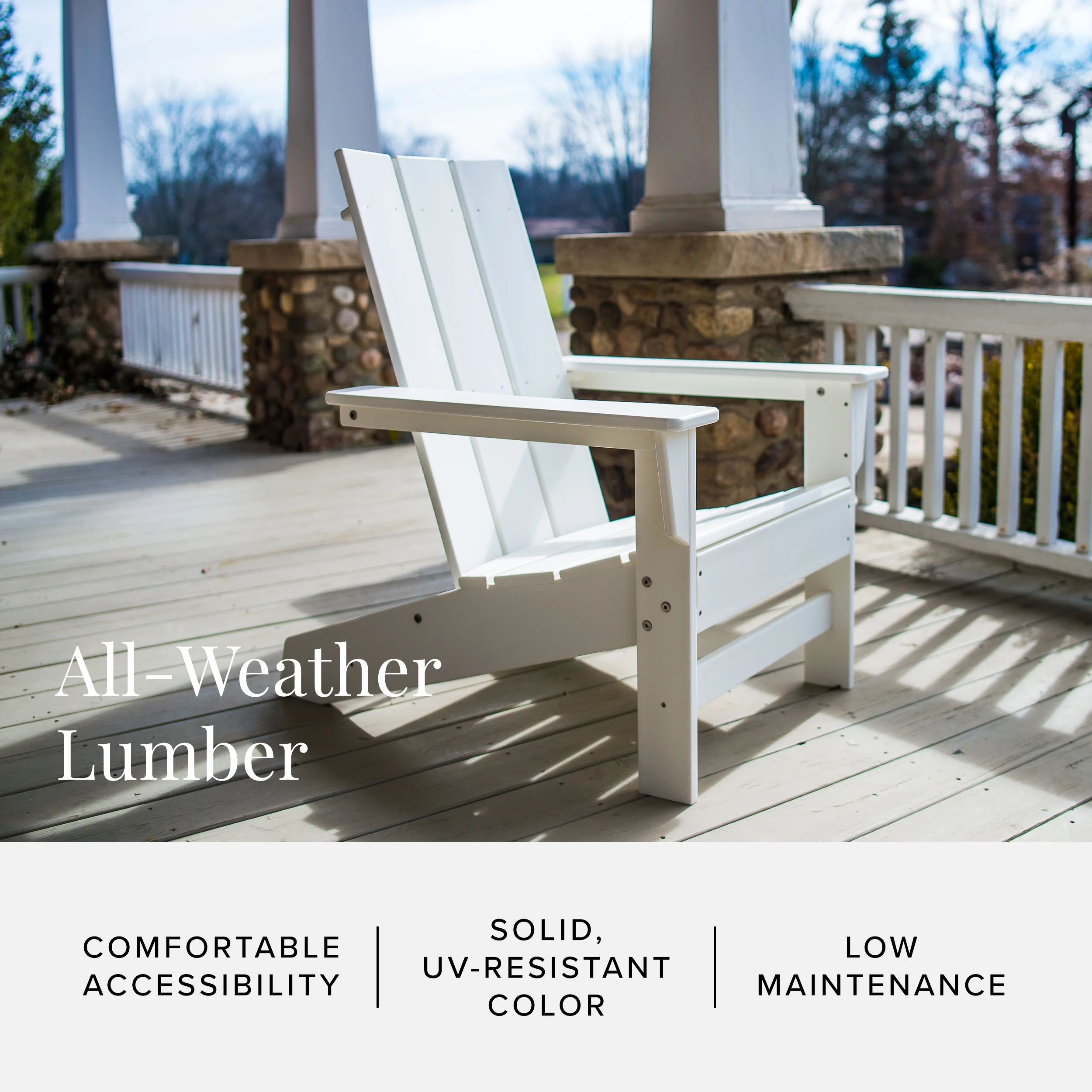 DuroGreen Aria Adirondack Chairs Made With All-Weather Tangentwood, Oversized, High End Patio Furniture for Porch, Lawn, Deck, Fire Pit, No Maintenance, Easy Assembly, Made in the USA, White