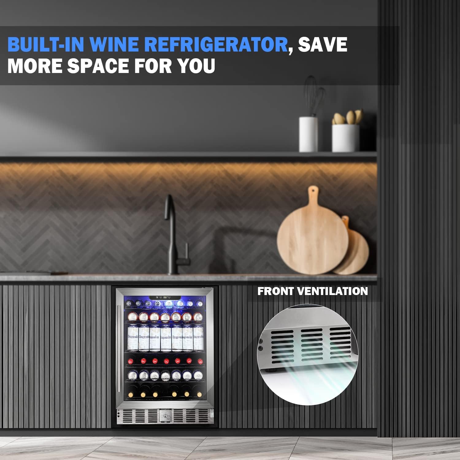 COWSAR Wine Cooler Refrigerator 24inch Wine Fridge Freestanding or Built-in Wine Refrigerator 5.1Cu.Ft Wine Fridge Under Counter Stainless Steel Wine and Beverage Refrigerator with Glass Door