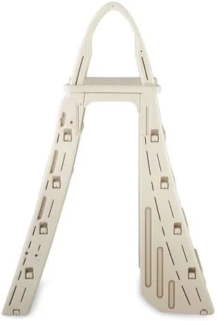 7200 Roll Guard 48" to 56" Adjustable A Frame Safety Ladder for Above Ground Outdoor Patio Swimming Pool Platform Ladder with Step Barrier, Warm Grey…