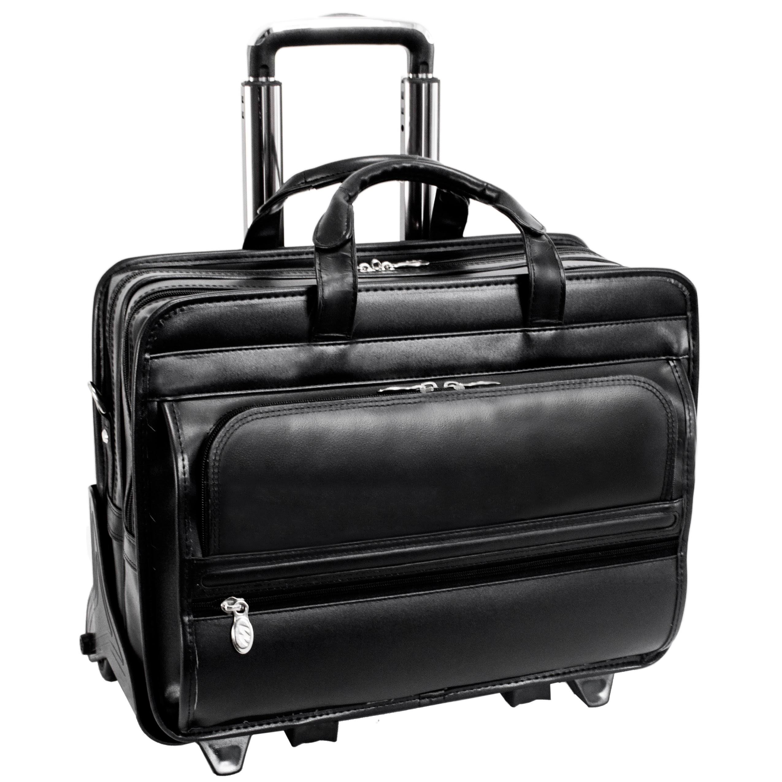 McKlein Franklin Black Leather 17 Detachable Wheeled Laptop Case