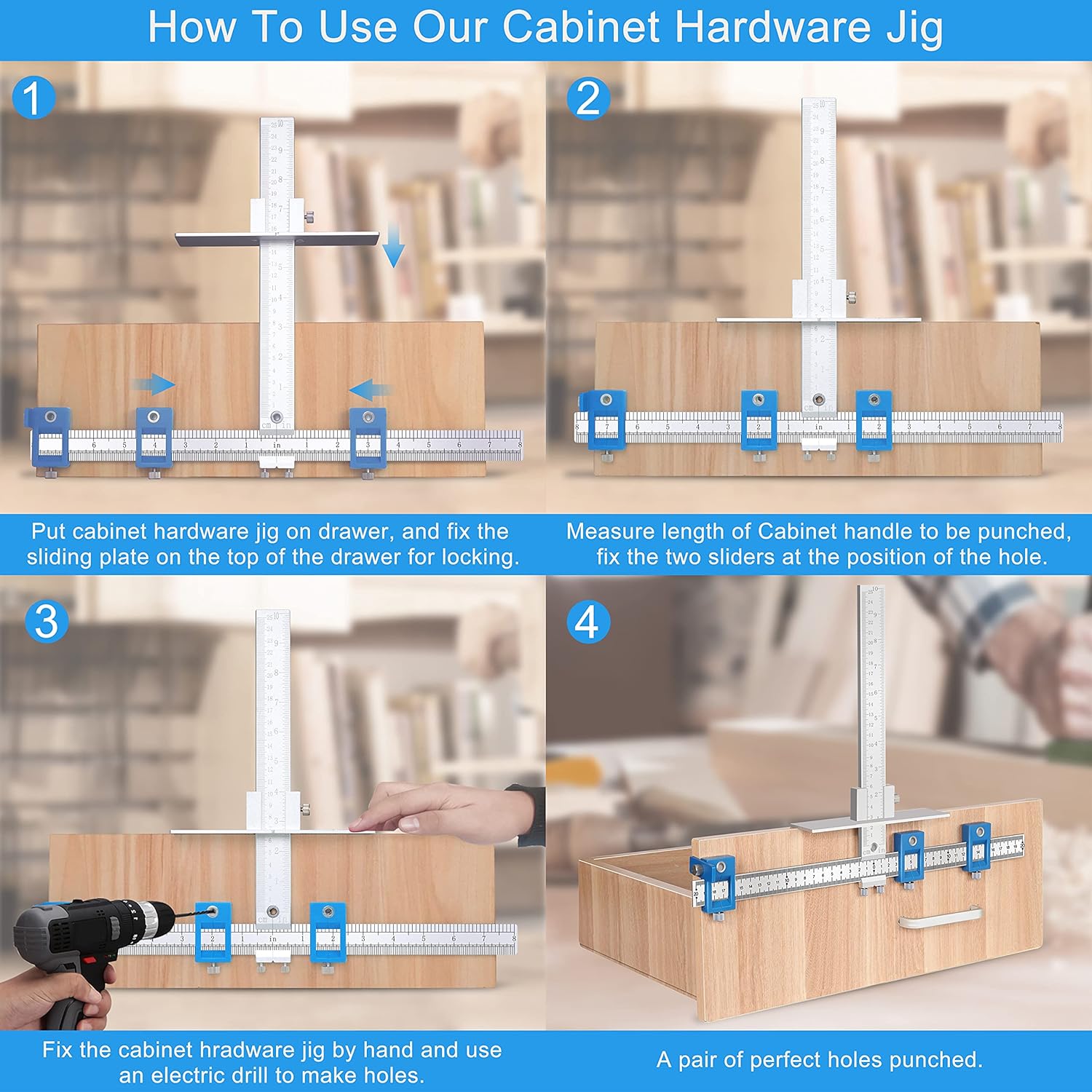King&Charles Cabinet Hardware Jig, Aluminum Alloy Cabinet Handle Jig - Cabinet jig for handles and pulls, Drill Guide Sleeve Drawer Pull Jig Tool for Cabinet Knobs Pulls.