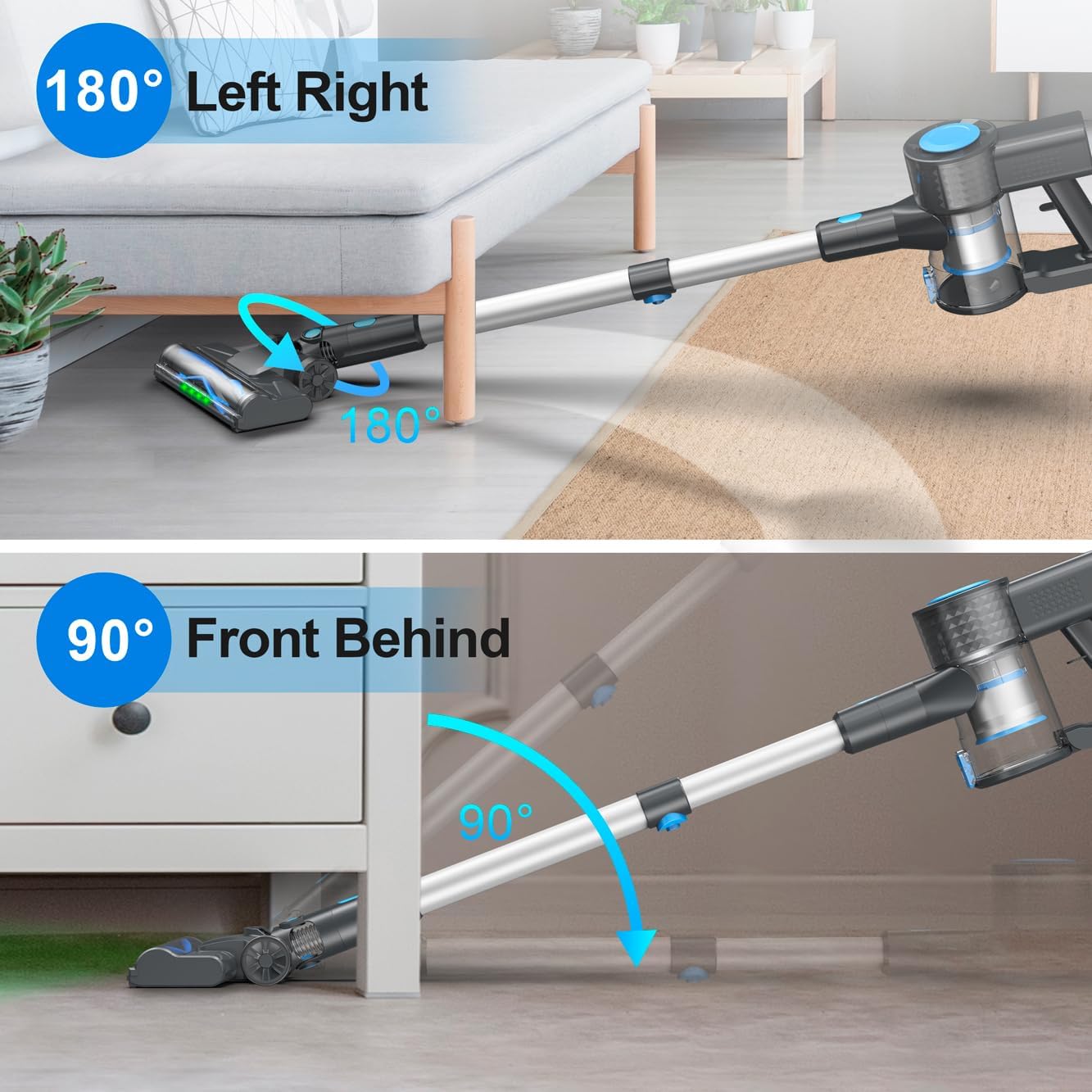 Cordless Vacuum Cleaner, Powerful Lightweight Stick Vacuum with 2200 mAh Battery, Rechargeable Vacuum Cleaners for Home, Up to 40 Mins Runtime, for Hard Floor Carpet Pet Hair