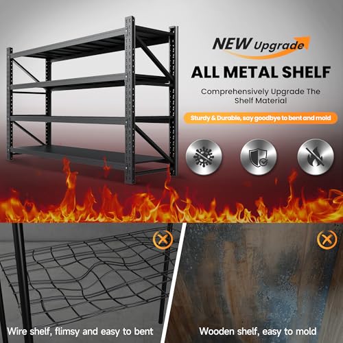 71” W Storage Shelves Heavy Duty, 5000LBS Metal Garage Shelving Units, 4 Tier Storage rack shelf, Steel Industrial Shelving , Adjustable Standing Shelf for Basement/Warehouse 71"W x 24"D x 70"H, Black