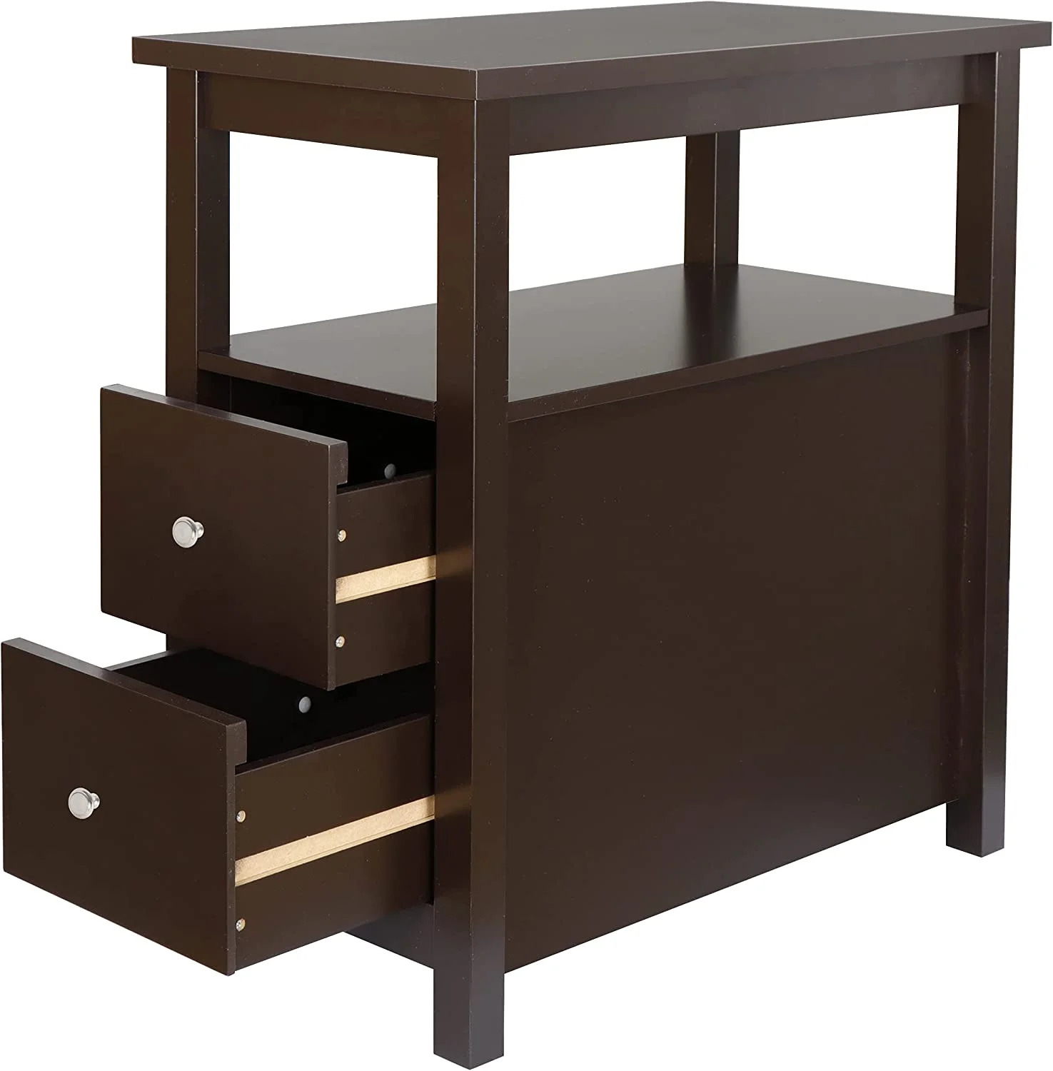 Side Table Set of 2 Chairside Table Narrow End Table with  Shelf and Drawers Small End Table for Bedroom Living Room Kitchen Wood Espresso