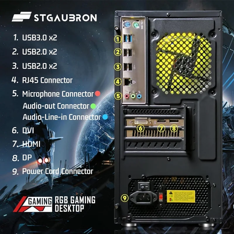 STGAubron Gaming Desktop PC, Intel Xeon E5 2.5G up to 3.3G, 16G RAM, 512G SSD, Radeon RX 550 4G GDDR5, 600M WiFi, BT 5.0, RGB Fan x 3, RGB Keyboard & Mouse & Mouse Pad, W10H64