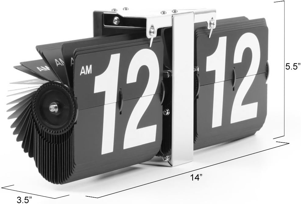 Betus Retro Style Flip Desk Shelf Clock - Classic Mechanical-Digital Display Battery Powered - Home & Office Decor 14 x 5.5 x 3.5 Inches