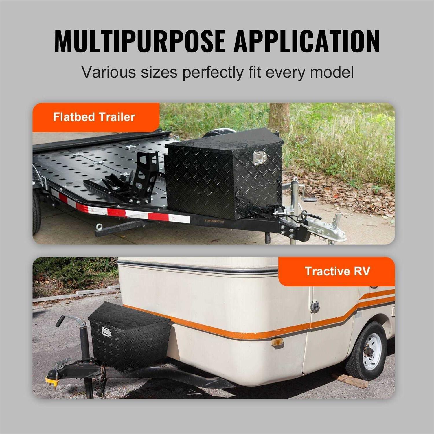 VEVOR Trailer Tongue Box, Aluminum Alloy Diamond Plate Tongue Box Tool Chest, Heavy Duty Trailer Box Storage with Lock and Keys - Shop Hardware Tools Online Store