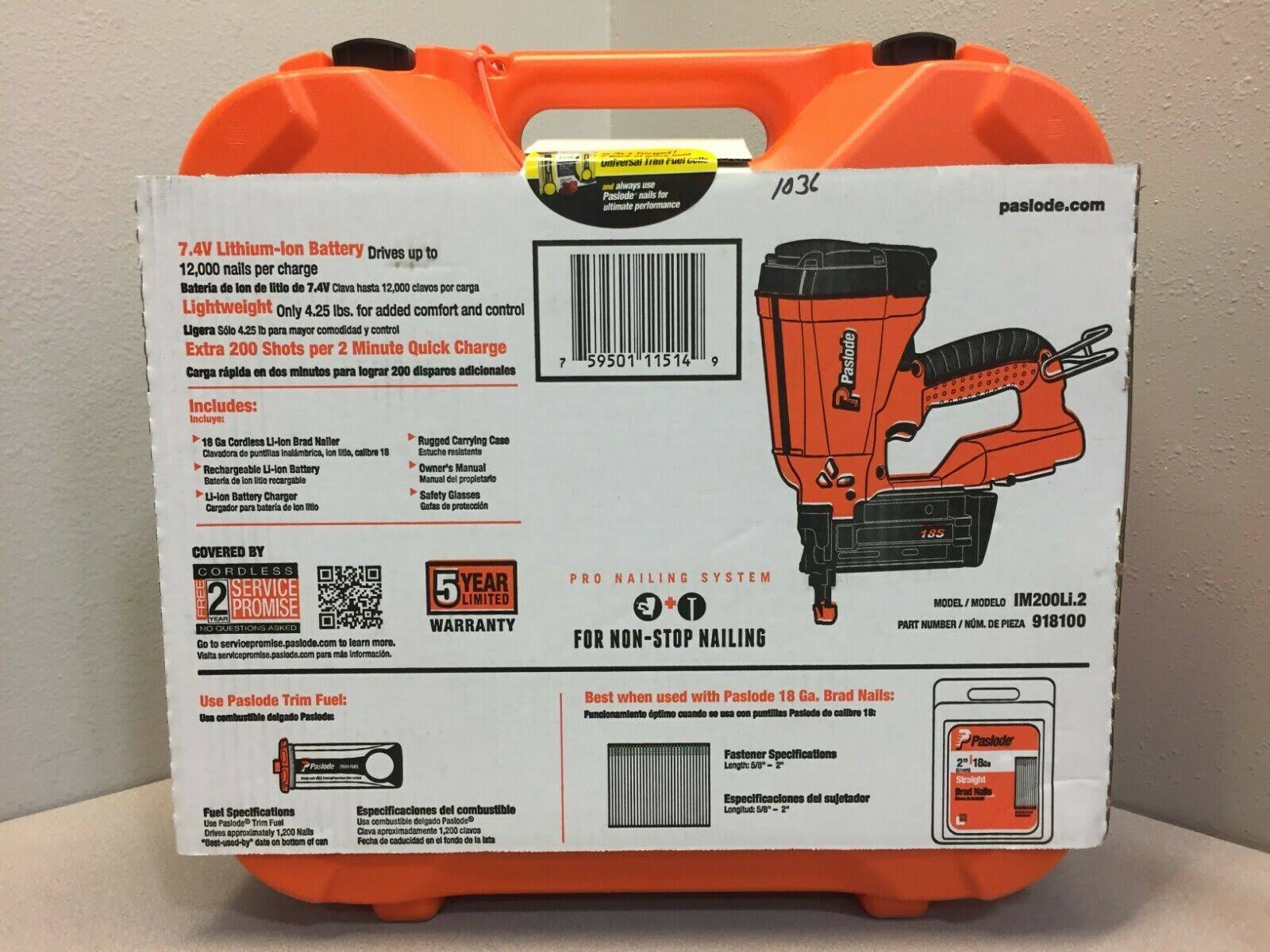 Paslode Brad Nailer, Li-ion, Cordless, 18 Gauge 918100