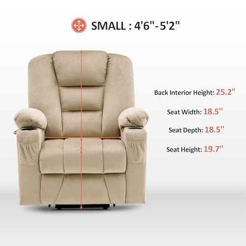MCombo Small Power Lift Recliner Chair with Massage and Heat for Petite People, Cup Holders, USB Ports, Side Pockets, Fabric 7569 (Small-Regular, Brown)