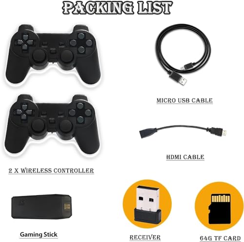 Wireless Retro Game Console Stick, Nostalgia Gaming Stick, Plug & Play TV Video Gaming Stick with 20000+ Games Built-in, 18 Retro Emulators 20GB, 4K HDMI Output, 2 2.4G Wireless Controllers
