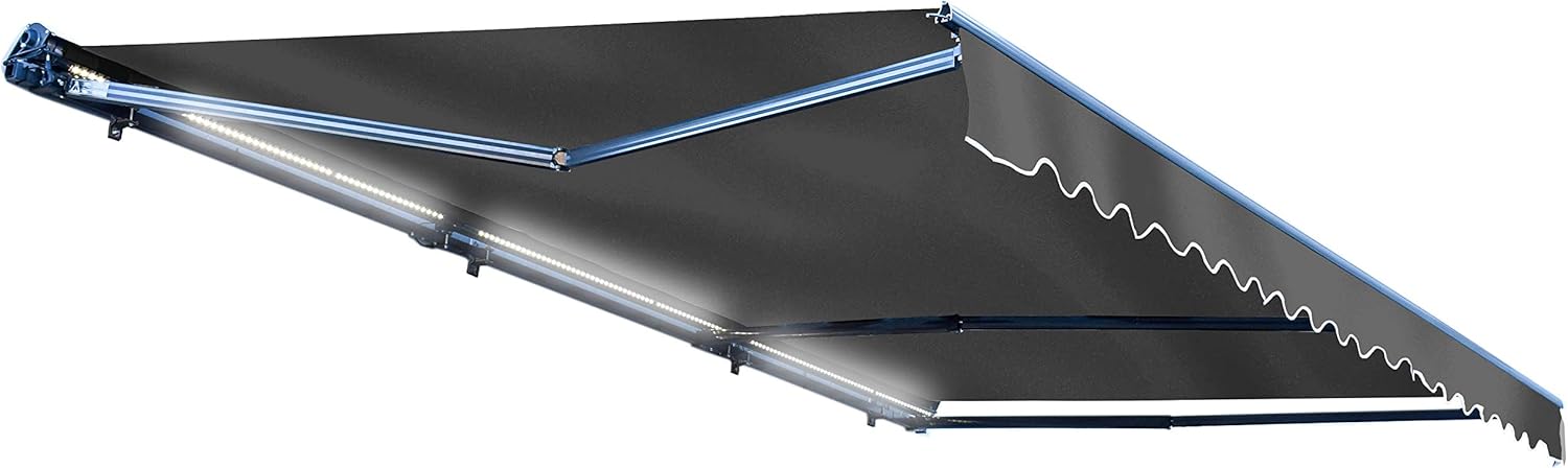 ALEKO Retractable 16x10 Feet Motorized LED Luxury Patio Awning - 100% Polyester Canopy, Cover, Sun Shade, Shelter for Yard, Deck, Balcony - UV Protection &ndash; Blue - AWCL16X10BLUE30
