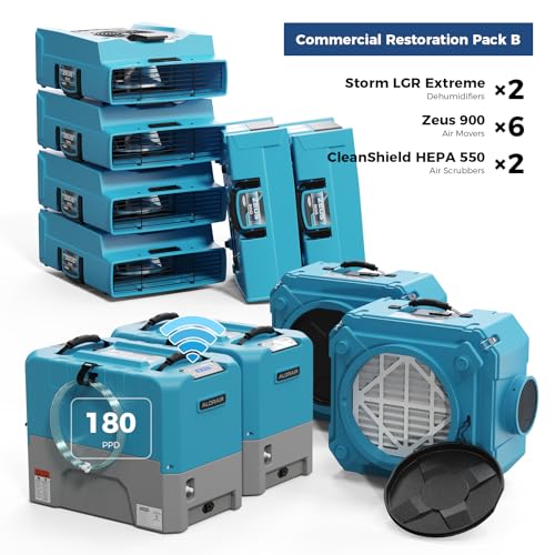 ALORAIR 2 x WiFi Commercial Dehumidifier, 6 x Air Movers and 2x Air Scrubber Combo Package Deals, Water Damage Restoration Equipment