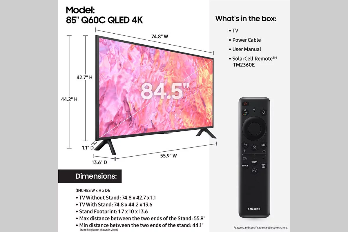 SAMSUNG 85" Class Q60C QLED 4K Smart TV QN85Q60CAFXZA 2023