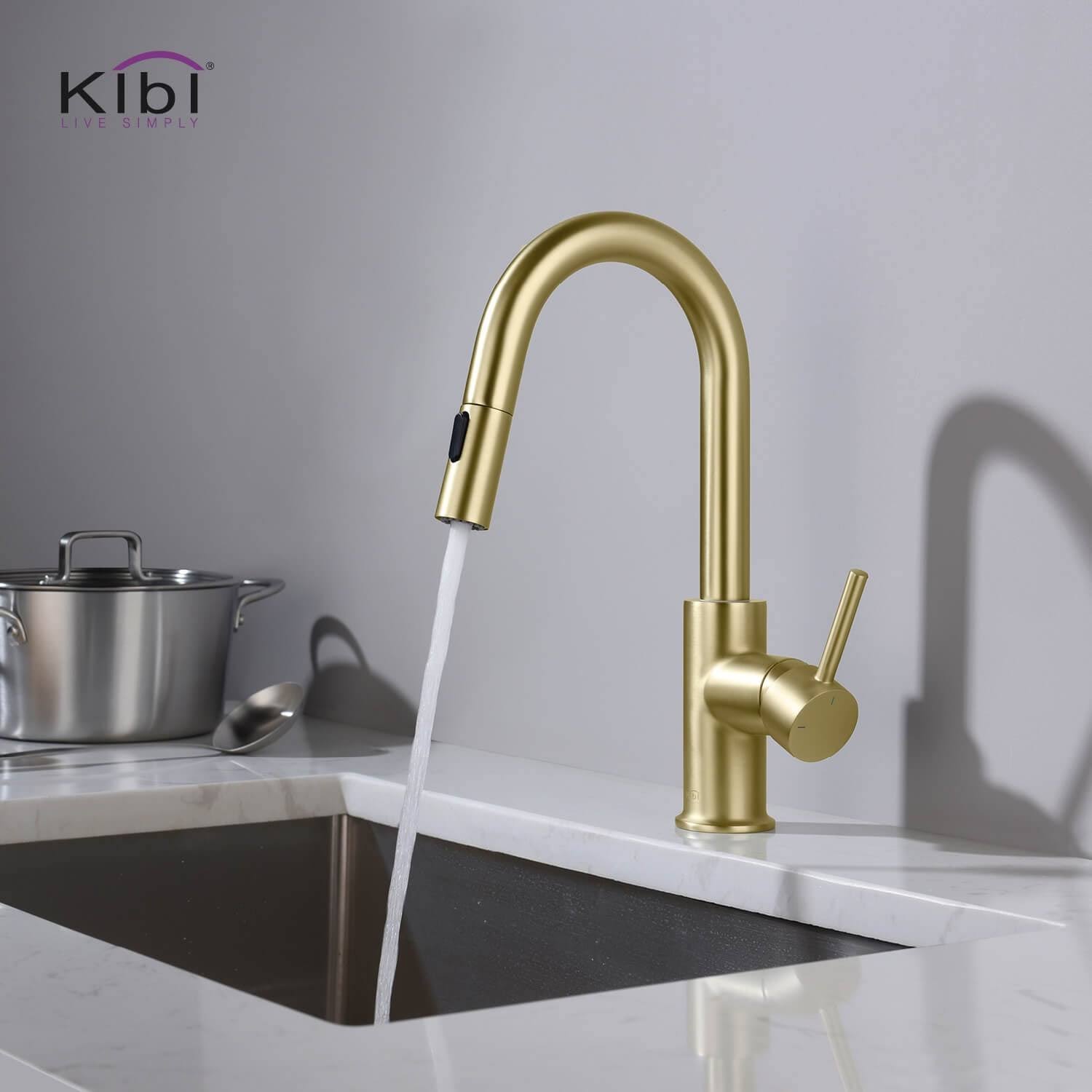 KIBI Single-Hole Pull-Down Nickel Kitchen Faucet with Sprayer and Magnetic Docking