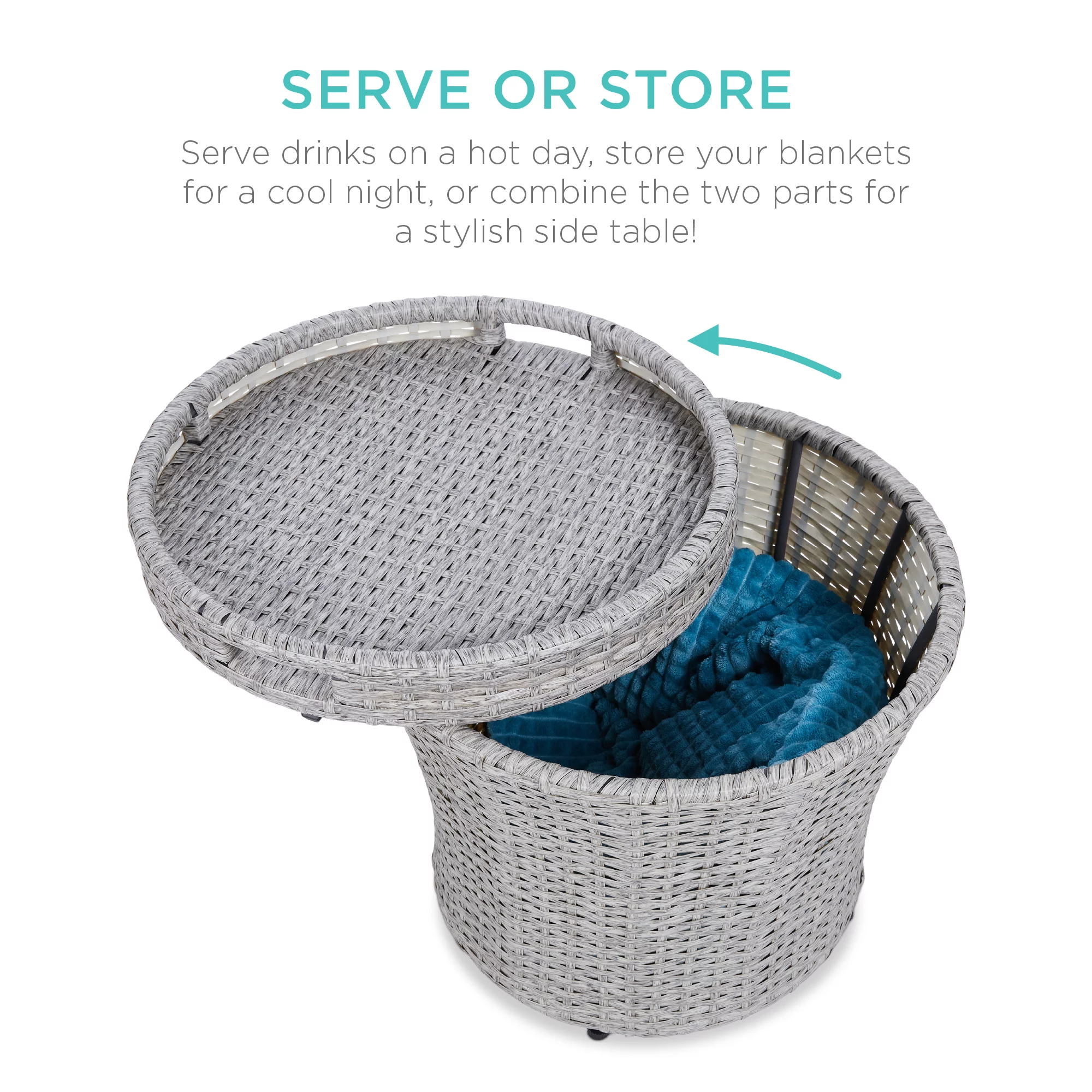 Best Choice Products 5-Piece Outdoor Wicker Patio Bistro  Furniture Set w/ Storage Table, No Assembly - Gray/Navy