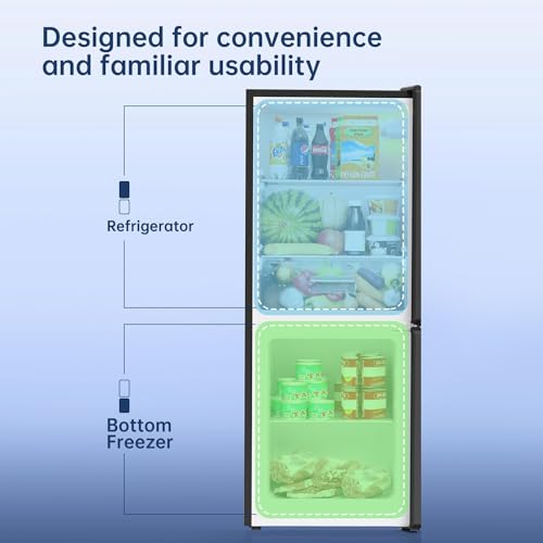 BANGSON Small Refrigerator with Freezer, 4.0 Cu.Ft, Small Fridge with Freezer, 5 Settings Temperature Adjustable, 2 Doors, Refrigerator for Apartment Bedroom Dorm and Office, Silver