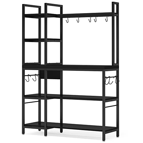 Tribesigns Bakers Rack with Storage Hutch for Kitchen, 43 inch Microwave Oven Stand, 5-Tier Kitchen Utility Storage Shelf, Kitchen Rack Organization and Storage with 10 Hooks for Kitchen, Dining Room