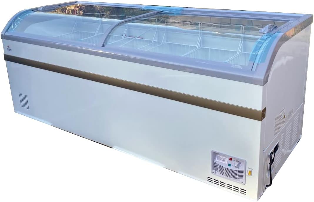 Chest Freezer for Supermarket Glass sliding Door 79" White Showcase Freezer Curve Display Top w/Storage Baskets - 25 Cu.Ft SDSC700