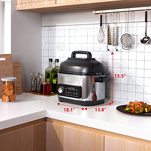 Galanz Electric Pressure Cooker & Air Fryer with Preset Programs Including Slow Cook, AirFry, Dehydrate, Rice, Grill, Roast, Steam, Beans, Stew, Warm,Stainless Steel