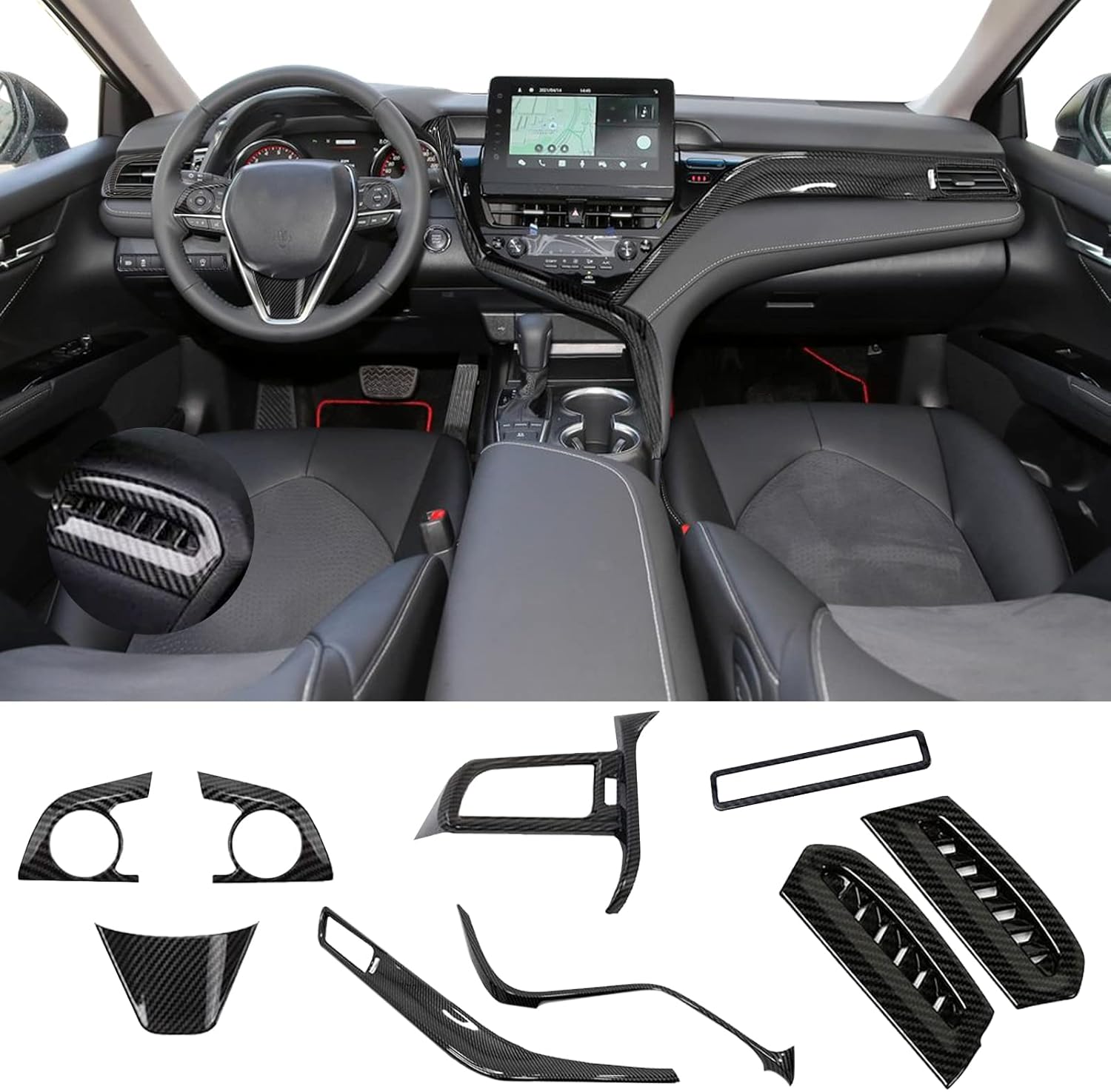 Winkter Toyota Camry Accessories ABS Full Set of Car Interiors Instrument Panel Center Console Moulding Trim Air Outlet Cover Wheel Accessories 10Pcs for Toyota Camry LE SE XLE XSE 2018-2021, RED