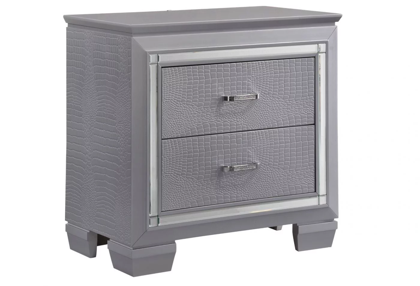 Contemporary Silver Finish 6pc Queen Size LED Backlit Upholstered HB Bed Dresser Mirror Nightstand Chest Wooden Bedroom Furniture Set