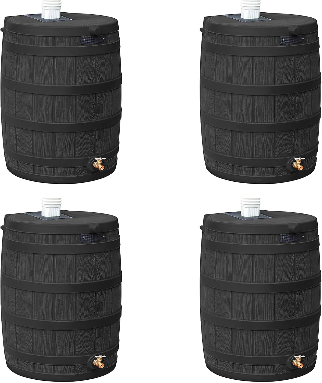 Good Ideas Rain Wizard 40 Gallon Plastic Outdoor Home Rain Water Storage Collection Barrel Drum with Brass Spigot, Black (4 Pack)