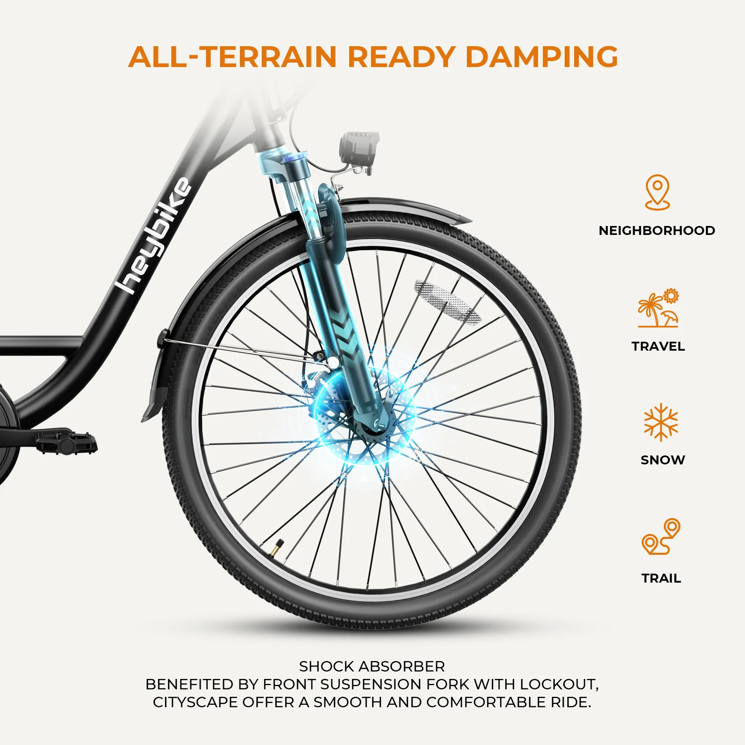 Heybike Cityscape Electric Bike 350W Electric City Cruiser Bicycle Up to 40 Miles with Removable Battery, 26" Electric Commuter Bike for Adults, 7-Speed and Dual Shock Absorber Ebike