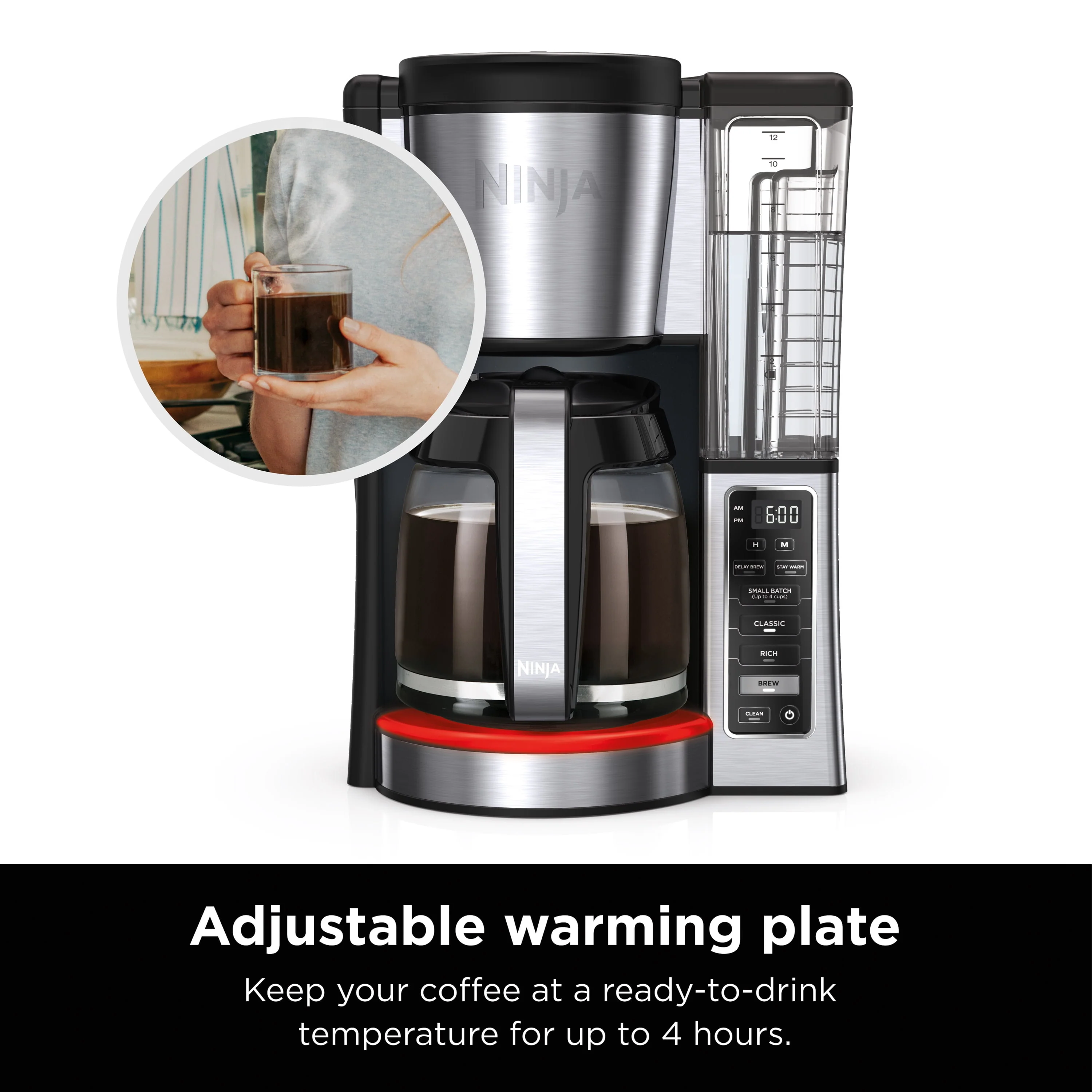 Ninja® 12-Cup Programmable Coffee Maker, Glass Carafe, Stainless Steel, CE250