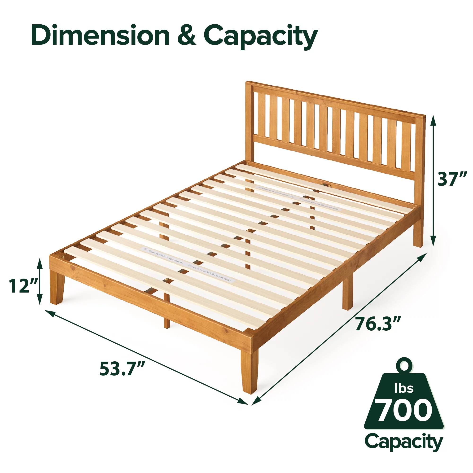 Zinus Alexia 37 Wood Platform Bed with Headboard, Rustic Pine, Full