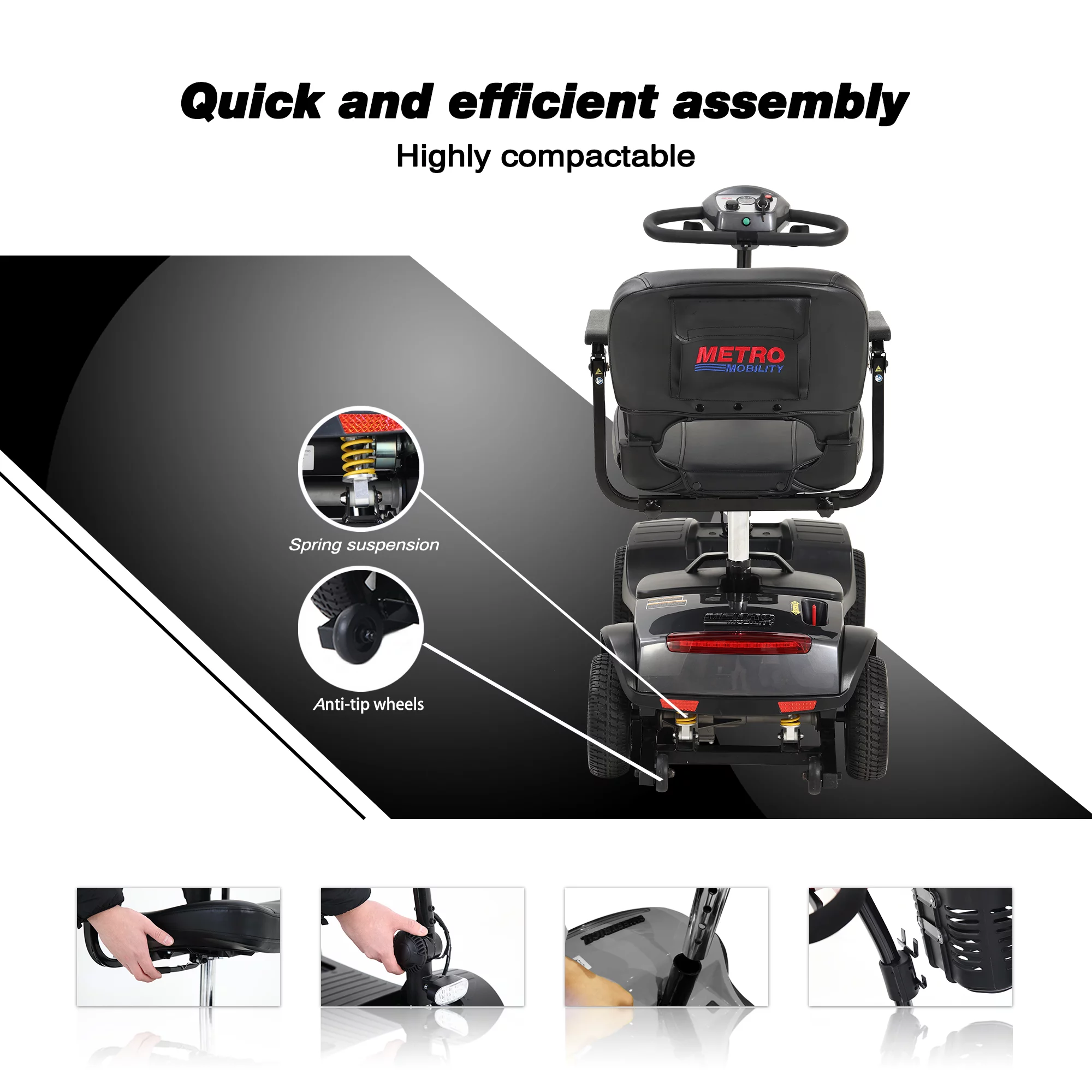 BTMWAY Mobility Scooter, 4 Wheels Electric Scooter for Seniors, Compact Folding Travel Mobility Scooters for Adult, Transformer Mobility Scooter with Swivel Seat, Front and Rear LED Light, Silver