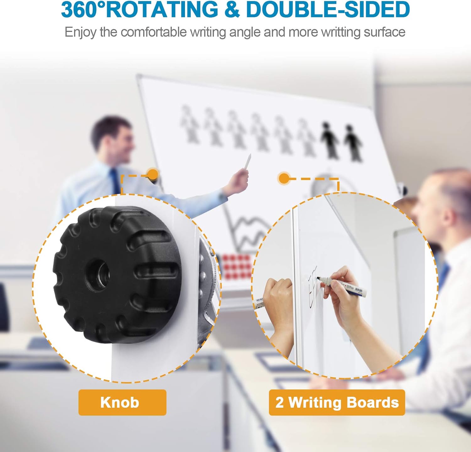 Mobile Whiteboard with Stand - 48x36 Height Adjustable Double Sided Dry Erase Board, 360° Rolling Large White Board on Wheels, Magnetic Whiteboard with Pen Tray for Meeting, Training by CALENBO