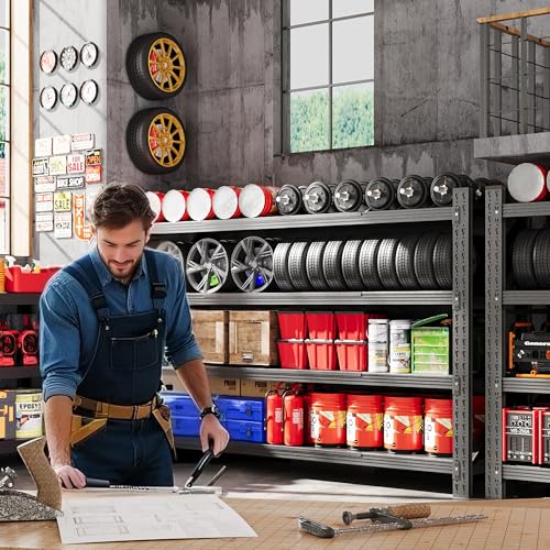 71” W Storage Shelves Heavy Duty, 5000LBS Metal Garage Shelving Units, 4 Tier Storage rack shelf, Steel Industrial Shelving , Adjustable Standing Shelf for Basement/Warehouse 71"W x 24"D x 70"H, Black
