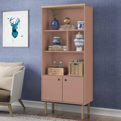 Maplesville Standard Bookcase George Oliver Color: Ceramic Pink/Nature