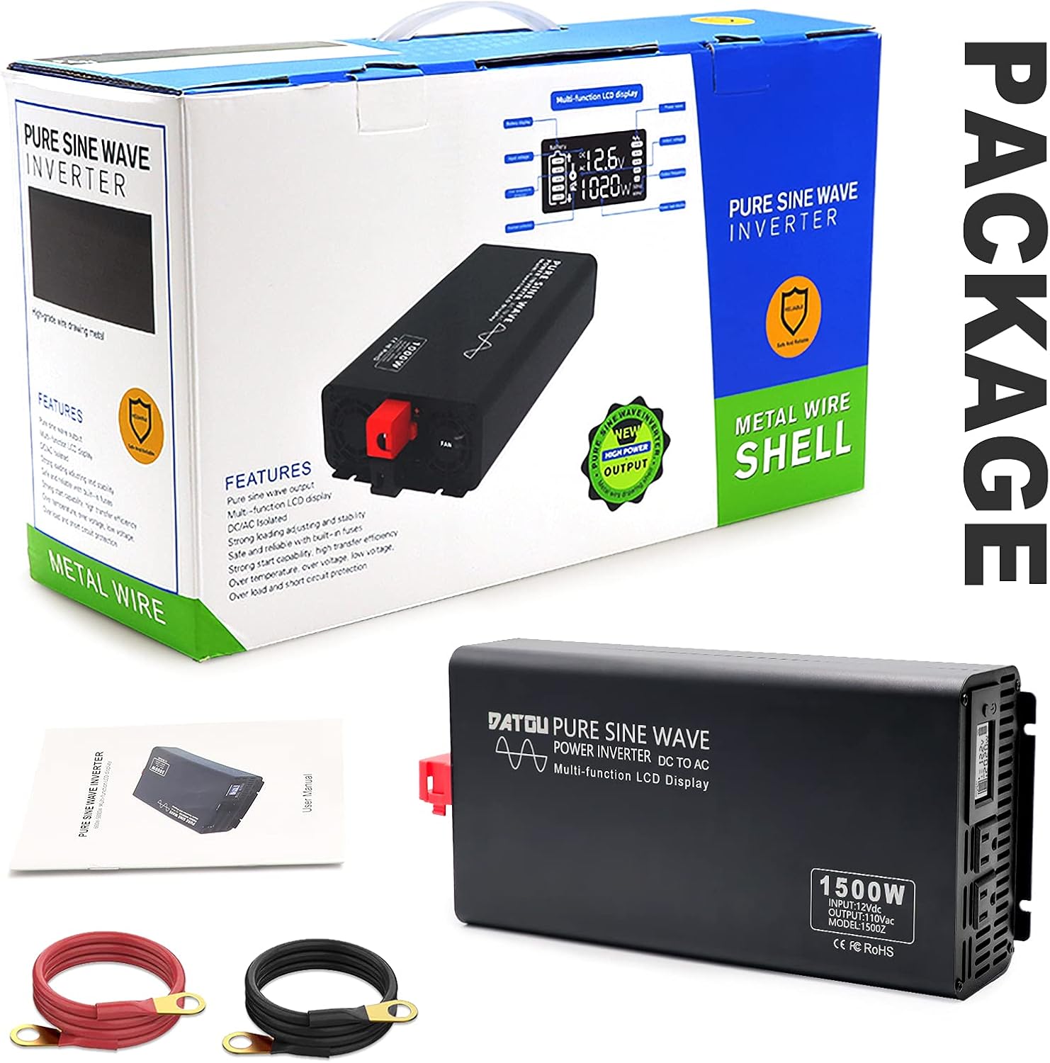 Pure Sine Wave Inverter 2000W Peak 4000W Power Inverter DC 12V to AC 110V 120V with 2 AC Outlets LCD Display for Home Solar System Car Truck RV Professional-Grade Voltage Converter Sine Wave Inverter
