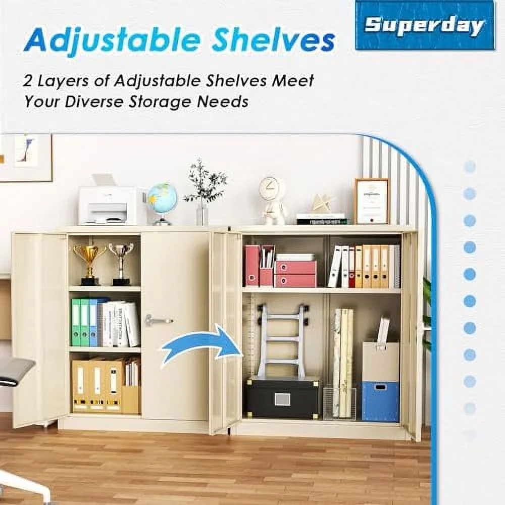 ZWNLKQG Locking Metal Cabinet 72"×36"×18"  Tall  Cabinet with 2 Doors and 4 Shelves  Large Metal Steel Utility Cabinet for Office File Bathroom Medicine Garage Pantry (White) - Curated Treasures Market
