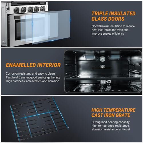 AMZCHEF 21 Inch RV Gas Range Stove 12V. Gas Range Oven for RV Use with 3 Burners, 1.77 Cu.Ft. Capacity Gas Oven, 28,100BTU, Open Flame Configuration, Knob work indicator, Heavy Duty Cast Iron Grates