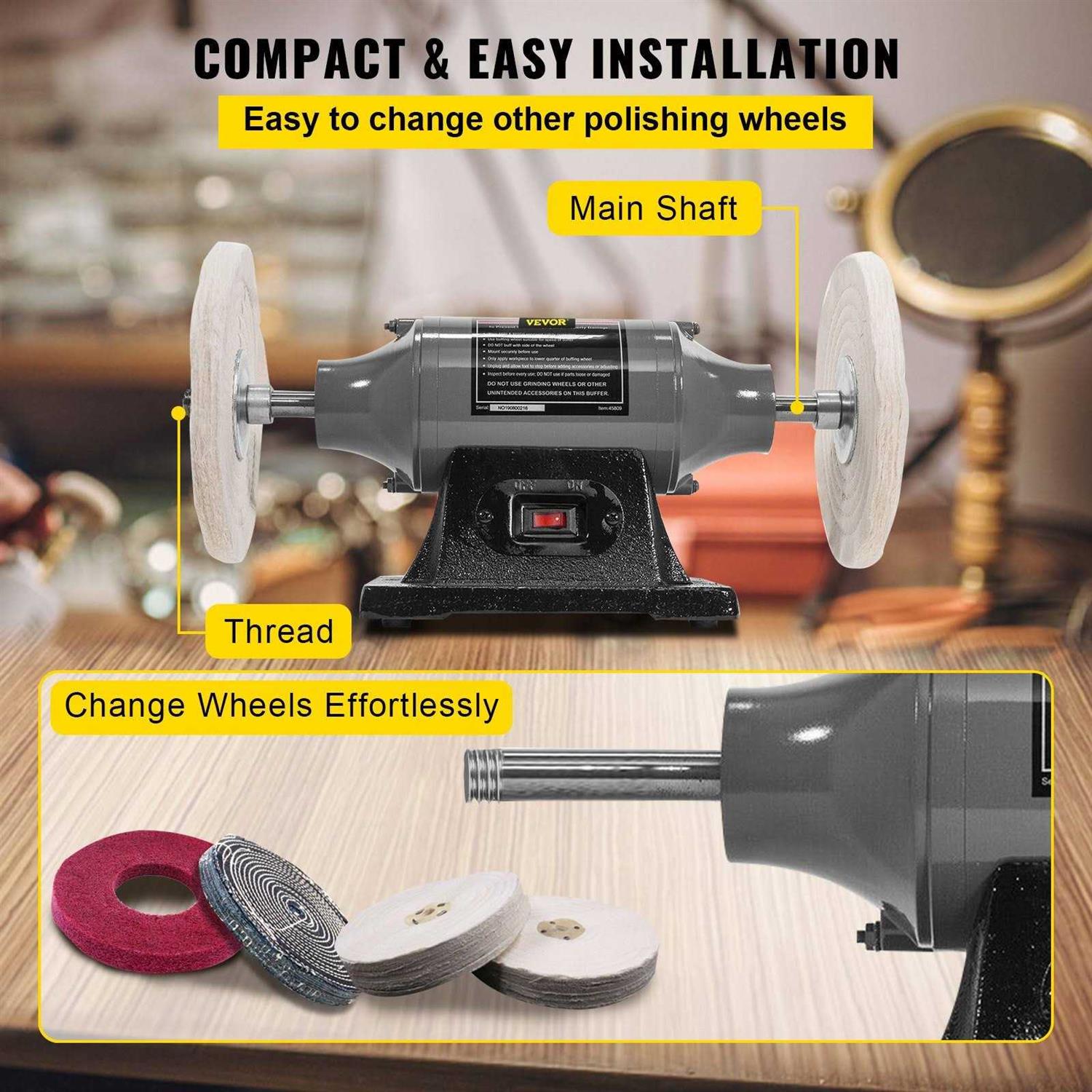 VEVOR Bench Buffer Polisher 8 inch Buffing Machine 370W Motor with 3600 RPM - Shop Hardware Tools Online Store