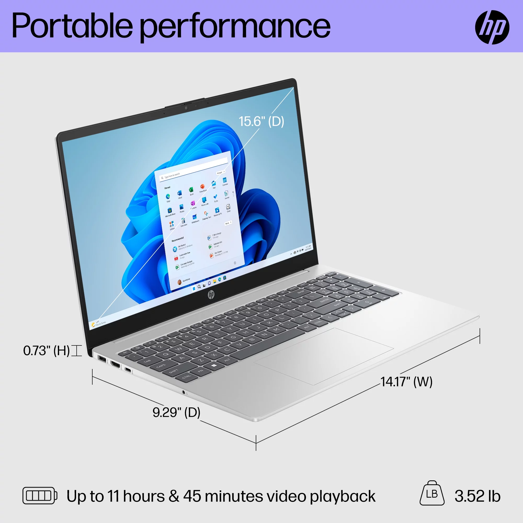 HP 15.6" Laptop, Intel Processor N200 (Pentium), 4GB RAM, 128GB UFS, Natural Silver, Windows 11 Home in S Mode, 15-fd0081wm