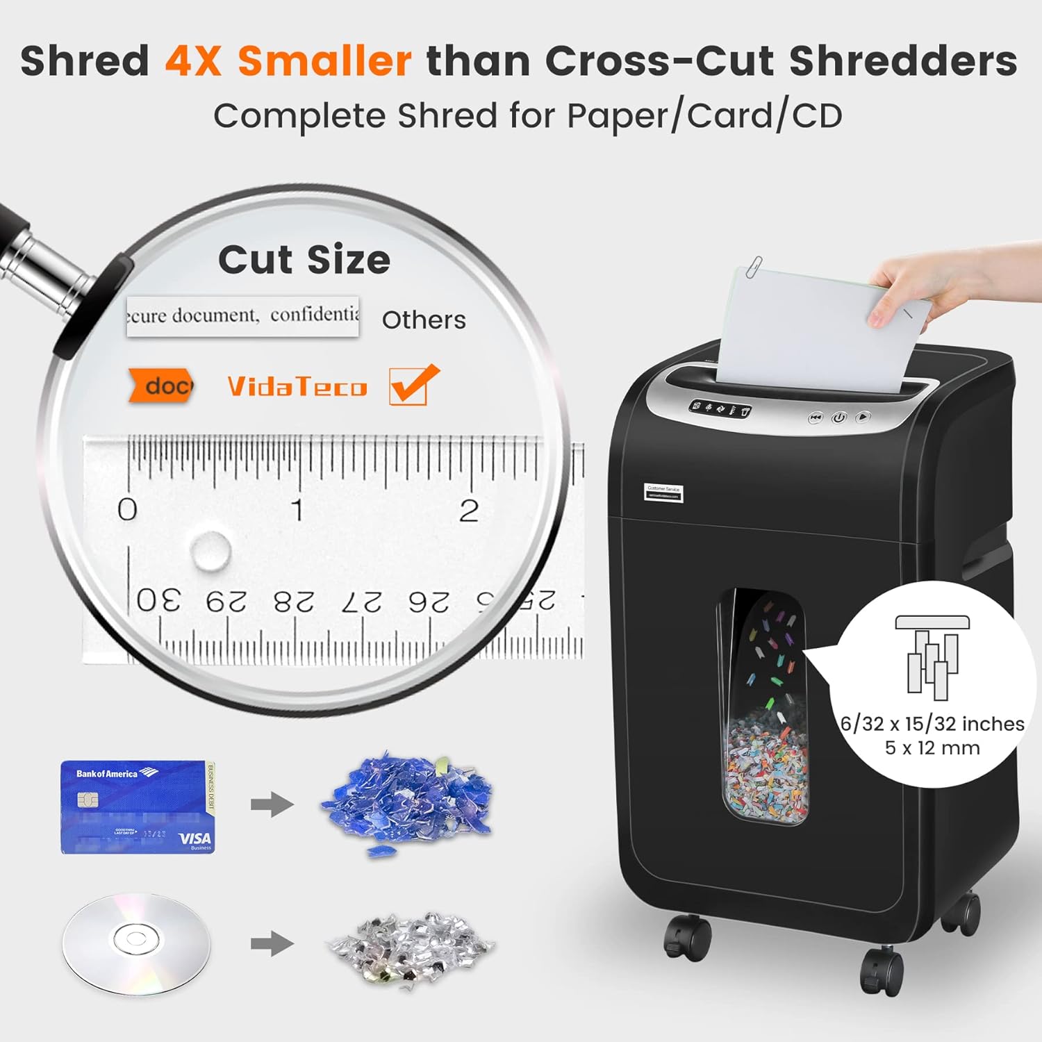 Paper Shredder for Home Use Heavy Duty with US Patented Blade,VidaTeco 18-Sheet Micro Cut Shredder,Shred CD/Card with 7.9-Gal Extra Large Bin Hold 800 Sheets,Paper Shredder with Auto Jam Proof(ETL)