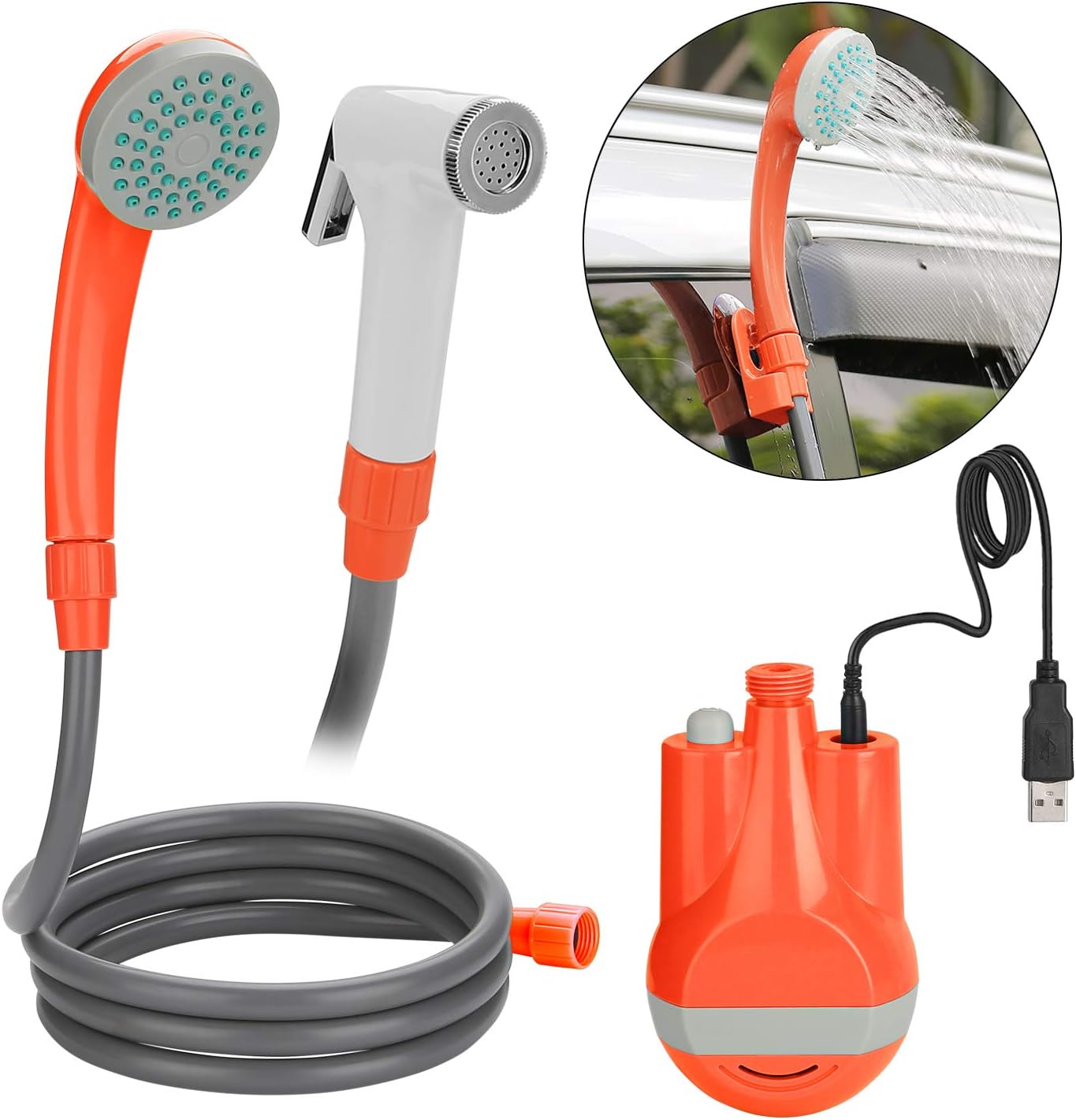 WADEO Portable Shower Camping Shower Outdoor Camp Shower Pump, Electric Rechargeable Portable Camping Shower, Powered by Rechargeable Battery for Camping, Hiking, Traveling