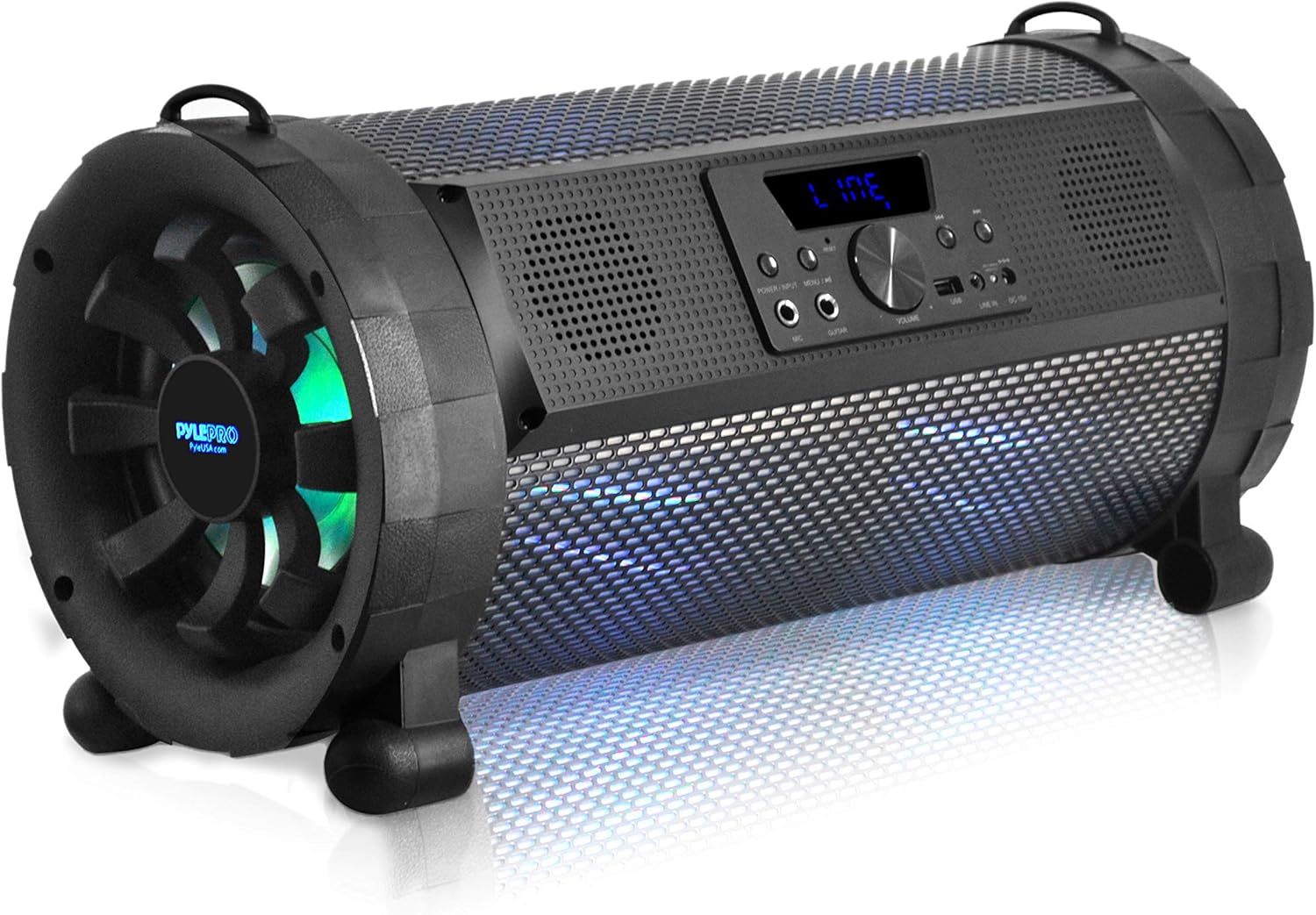 Pyle Bluetooth Boombox Street Blaster Stereo Speaker - Portable Wireless Power FM Radio / MP3 System w/ Remote, LED Lights & Rechargeable Battery - PBMSPG190 , Black